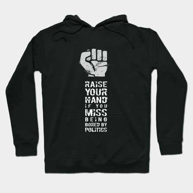RAISE YOUR HAND if you miss being bored by politics Hoodie by directdesign
